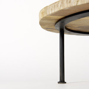 Cedric 15L x 15W x 6H Round Light Brown Wood w/ Black Metal Legs Decorative Display Stand