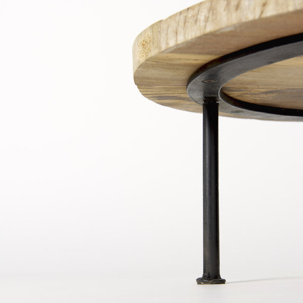 Cedric 15L x 15W x 6H Round Light Brown Wood w/ Black Metal Legs Decorative Display Stand