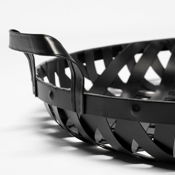 Lito (Set of 2) Black Woven Metal Round Serving Trays