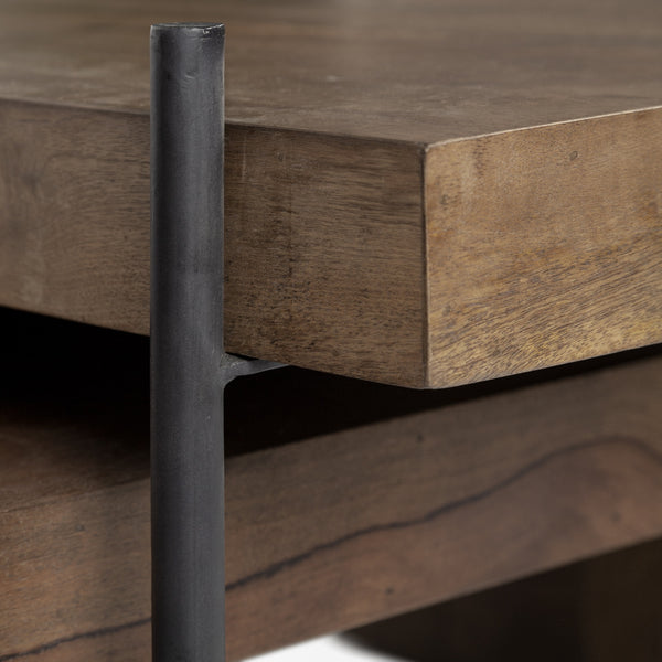 Maddox Set of 2 Brown Solid Wood Top Black Metal Base Nesting Coffee Tables