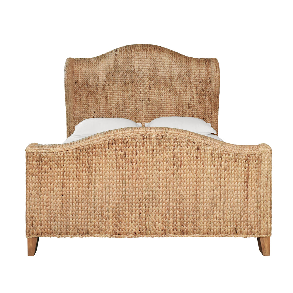WINGED HEADBOARD AND FOOTBOARD WITH SIDE RAILS IN NATURAL WATER HYACINTH, QUEEN SIZE