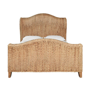 WINGED HEADBOARD AND FOOTBOARD WITH SIDE RAILS IN NATURAL WATER HYACINTH, QUEEN SIZE