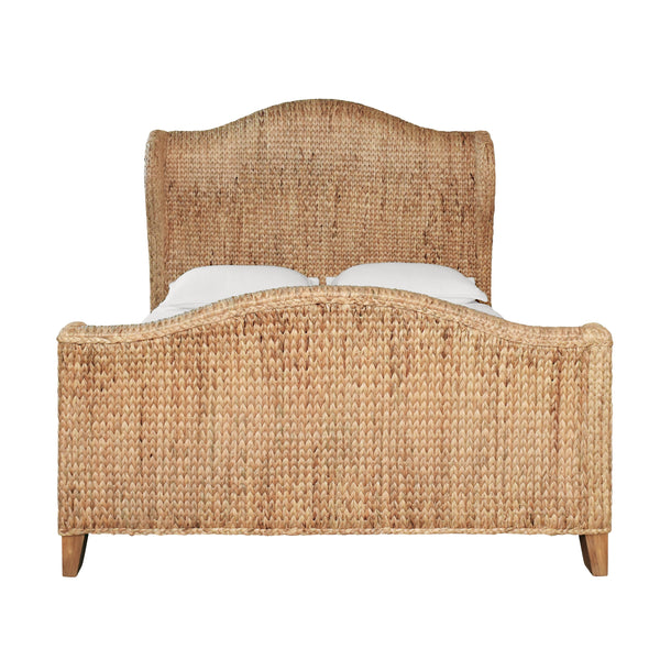 WINGED HEADBOARD AND FOOTBOARD WITH SIDE RAILS IN NATURAL WATER HYACINTH, QUEEN SIZE