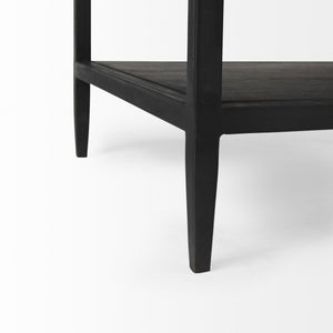 Divina Black-Brown Wood w/ White Marble Top and Black Metal Base 1 Drawer Side Table