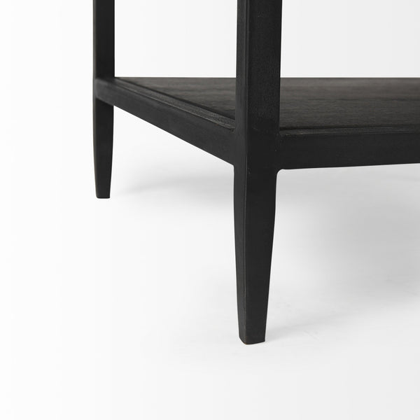 Divina Black-Brown Wood w/ White Marble Top and Black Metal Base 1 Drawer Side Table