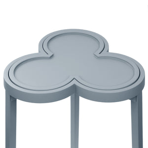 CLOVER CIGAR TABLE WITH REVERSIBLE LACQUER AND NATURAL GRASSCLOTH TOP IN MATTE LIGHT BLUE LACQUER