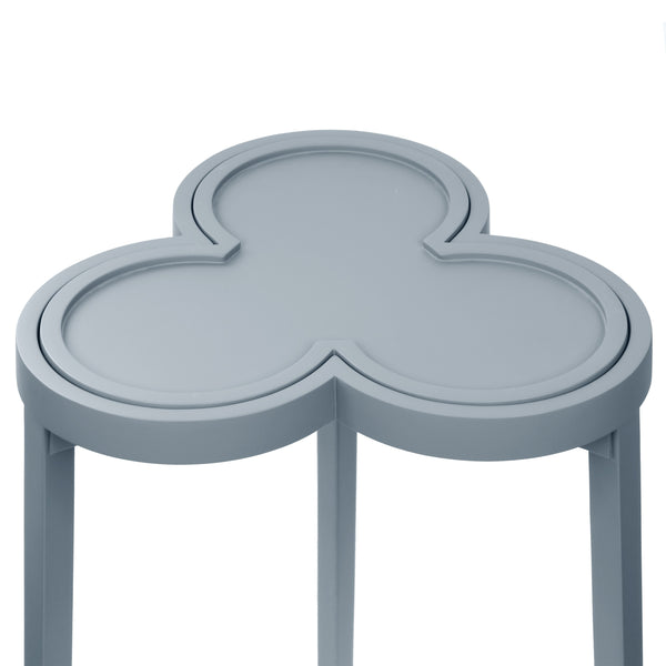 CLOVER CIGAR TABLE WITH REVERSIBLE LACQUER AND NATURAL GRASSCLOTH TOP IN MATTE LIGHT BLUE LACQUER