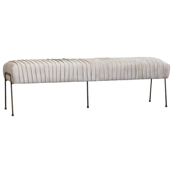 Merritt Velvet Fabric Pleated Bench In Dulce Sand