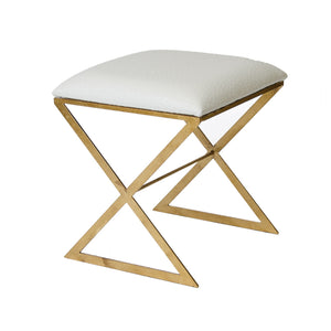 "X" STOOL, GOLD W CREAM OSTRICH