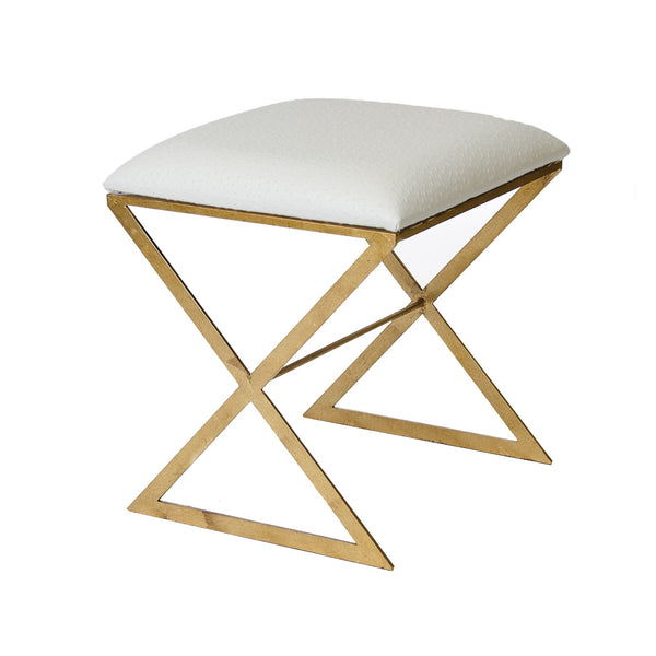 "X" STOOL, GOLD W CREAM OSTRICH