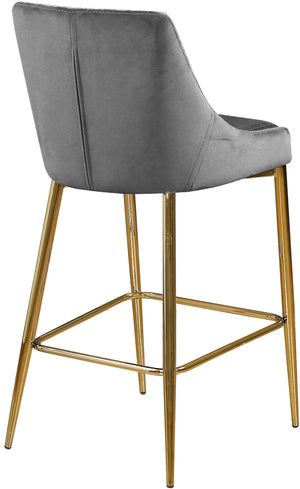 Lynette Stool In Grey Velvet and Gold