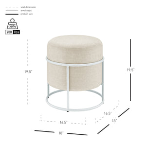 Ophelia Velvet Round Ottoman w/ White Metal Frame, Padburry Cream