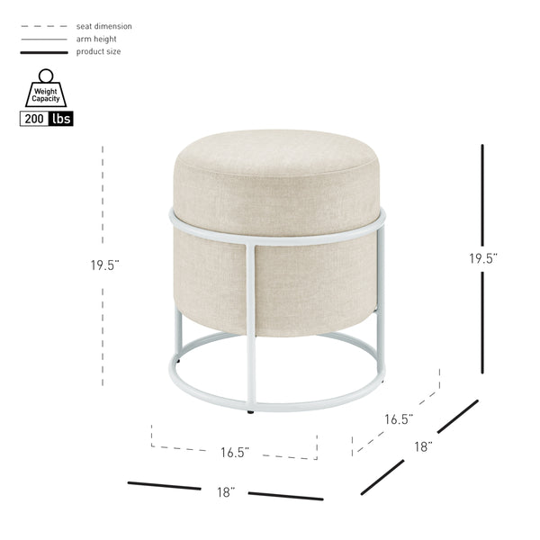 Ophelia Velvet Round Ottoman w/ White Metal Frame, Padburry Cream
