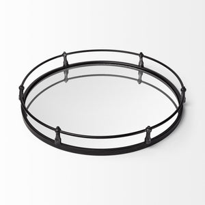 Kimbel 24L x 24W Black Metal Mirrored Base Round Tray