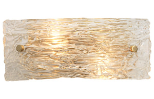 Swan Curved Glass Sconce, Small, Clear Textured Glass and Antique Brass Metal