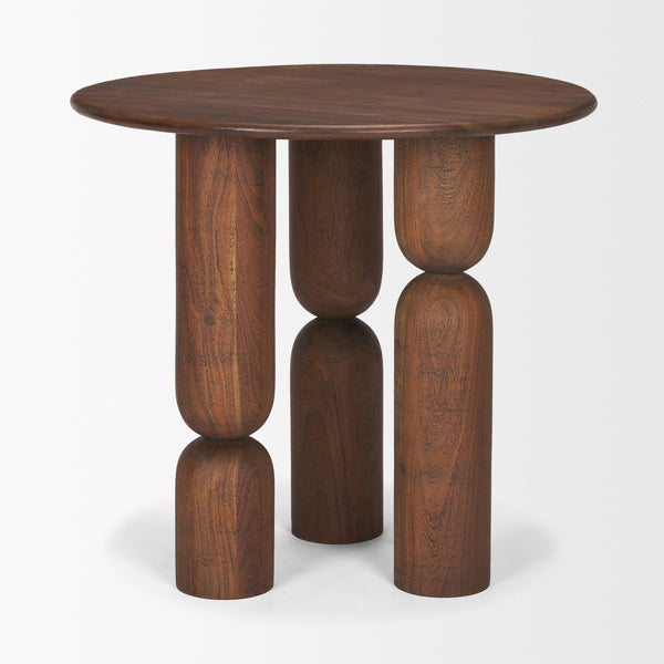 Sonel Pedestal Medium Dark Brown Acacia Wood Foyer Table