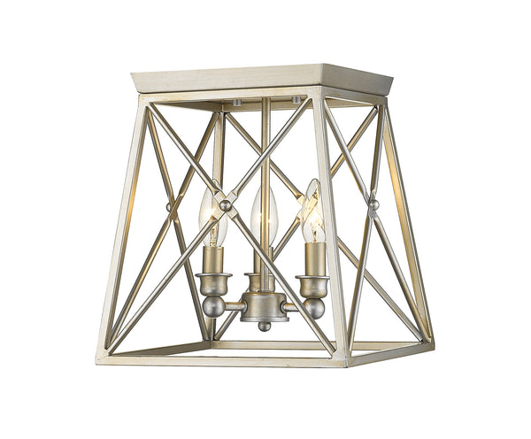 Trestle 3 Light Flush Mount in Antique Silver Finish