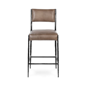 Kayne Leather Counter Stool with Iron Hammered Frame