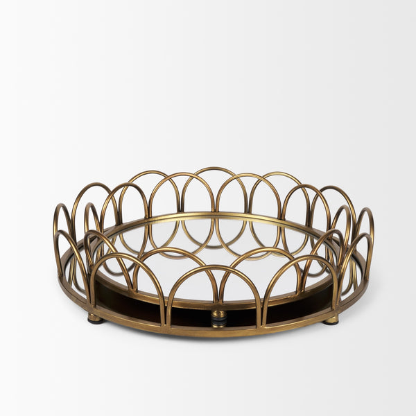 Lenore Round Metal/Mirror Tray Gold (Set of 2)