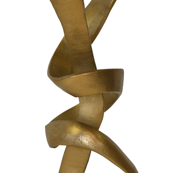 ROUND SCULPTURAL LOOP BASE SIDE TABLE IN ANTIQUE BRASS WITH INSET MIRROR TOP