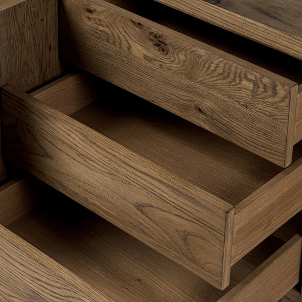 Noeline Media Console In Worn Oak And Worn Oak Veneer And Resawn Worn Oak