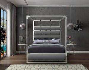 Renee King Bed In Grey Faux Leather