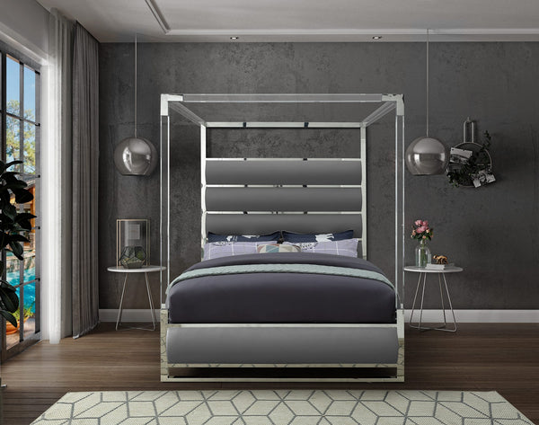 Renee King Bed In Grey Faux Leather