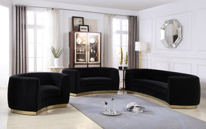 Crystal Sofa In Black Velvet and Gold