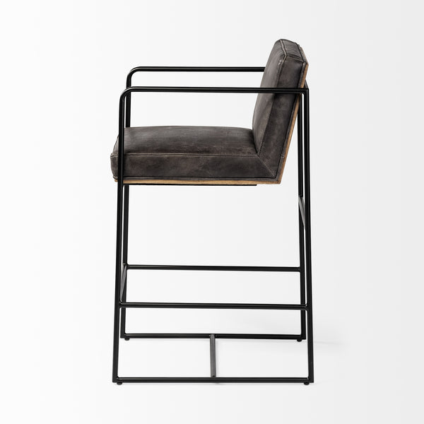 Stamford 36" Total Height Black Leather Seat w/ Wood Back, Metal Frame Counter Stool