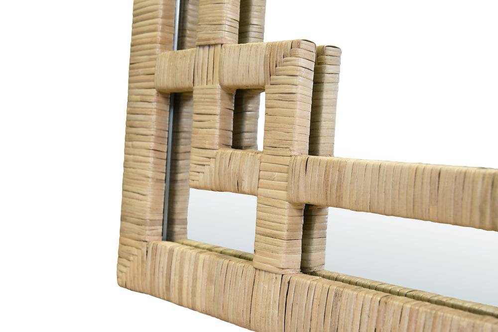 GREEK KEY DESIGN MIRROR IN WRAPPED NATURAL RATTAN