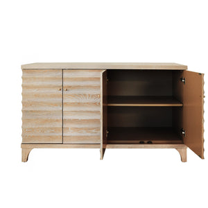 FOUR DOOR BUFFET WITH HORIZONTAL FLUTED DETAIL IN CERUSED OAK