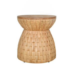 ROUND OCCASIONAL TABLE WITH WATER HYACINTH WEAVE AND MINDI WOOD TOP