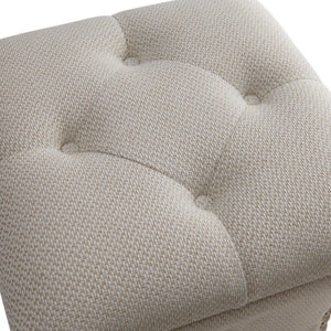 Amelia Fabric Nailhead Tufted Storage Ottoman In Cardiff Cream