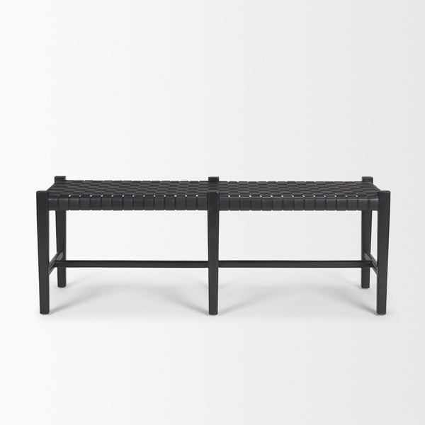 Shane Black Wood w/ Woven Black Leather Bench
