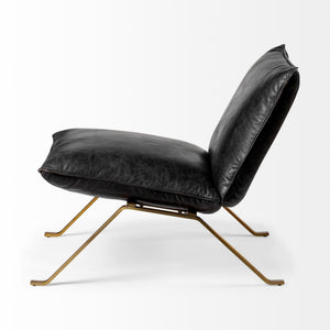 Flavelle II Black Leather Cushion Seat and Solid Iron Base Accent Chair
