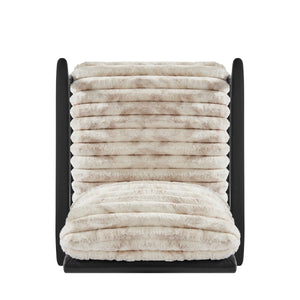 Edmond Faux Fur/Faux Leather Accent Arm Chair, Chrestville Sand/Black