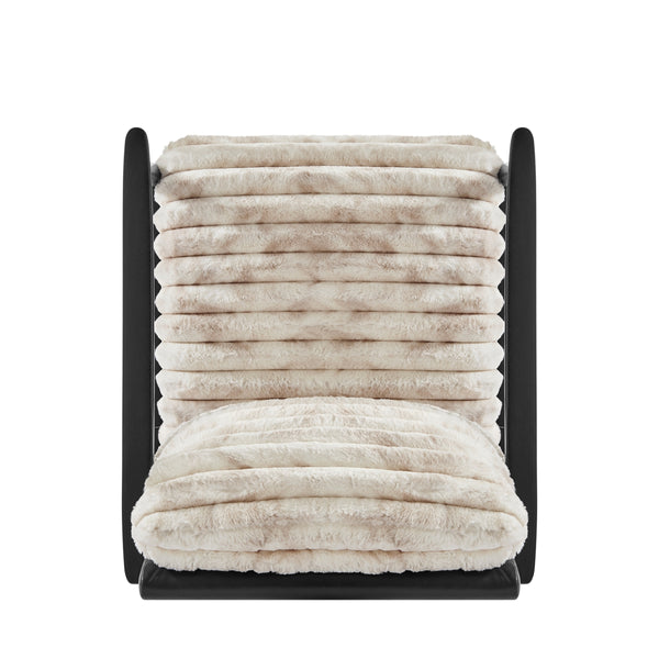 Edmond Faux Fur/Faux Leather Accent Arm Chair, Chrestville Sand/Black