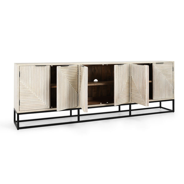 Flint Solid Wood 6Dr Cabinet with Black Iron Base - Coastal White