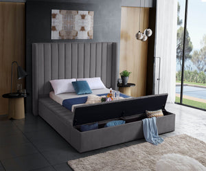 Joanne Queen Bed In Grey Velvet