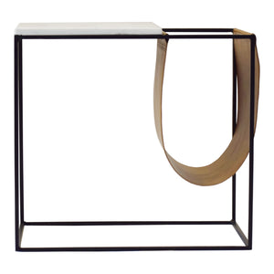 Cave Magazine Rack with Marble Top and Tan Sling