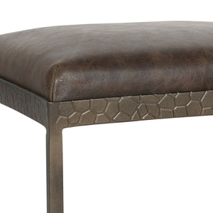 Bose Leather Counter Stool with Hammered Iron Frame - Cocoa Brown