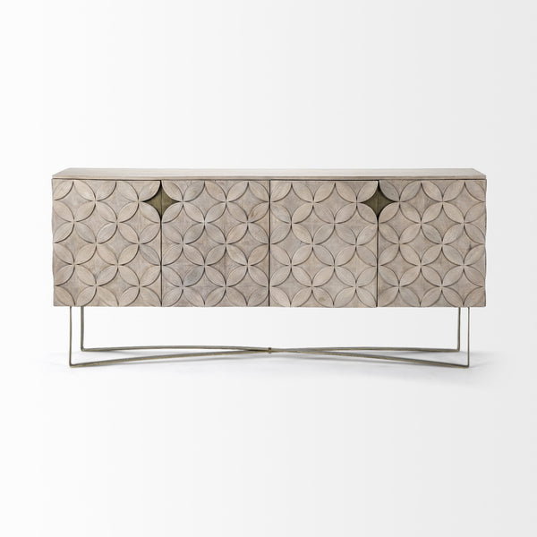 Excelsior I (72x18.3) Solid Wood Gold Metal Base 4 Cabinet Door SideBoard