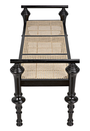 Indochine Sungkai/Mindi Bench with Caning in Charcoal Black