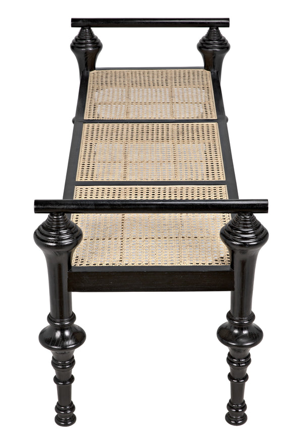 Indochine Sungkai/Mindi Bench with Caning in Charcoal Black