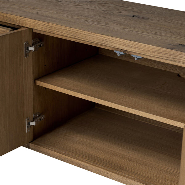 Noeline Media Console In Worn Oak And Worn Oak Veneer And Resawn Worn Oak