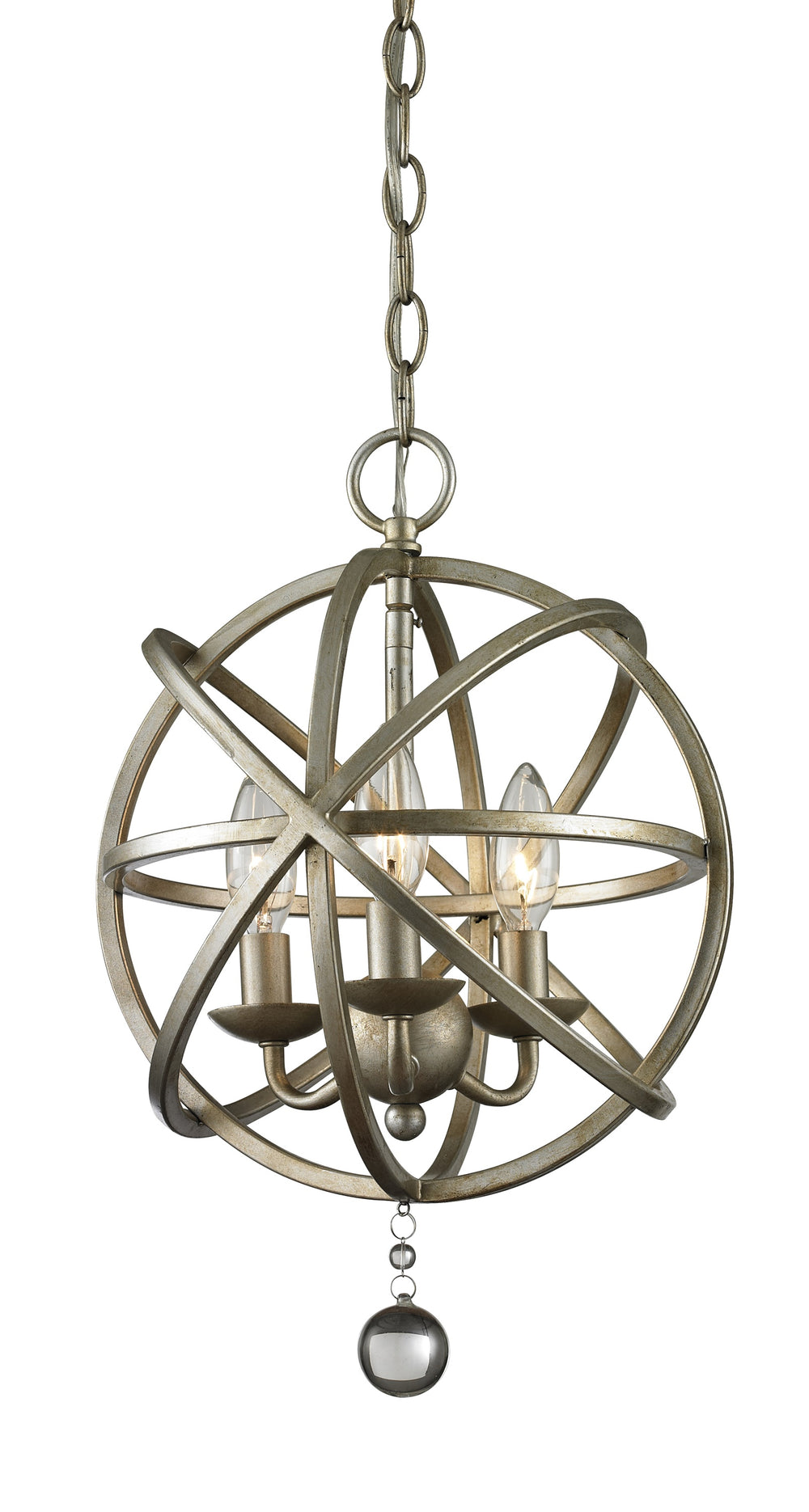 Acadia 3 Light Pendant in Antique Silver Finish