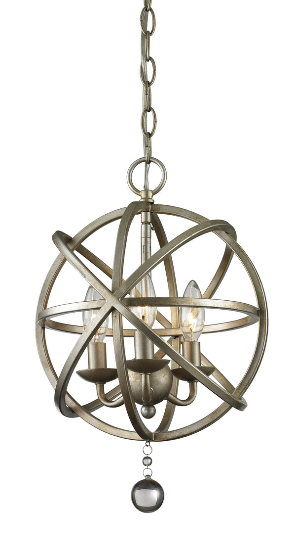 Acadia 3 Light Pendant in Antique Silver Finish