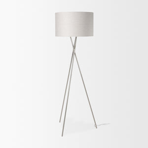 Ambrose 20.0L x 20.0W x 61.8H Silver Metal W/Beige Fabric Shade Floor Lamp