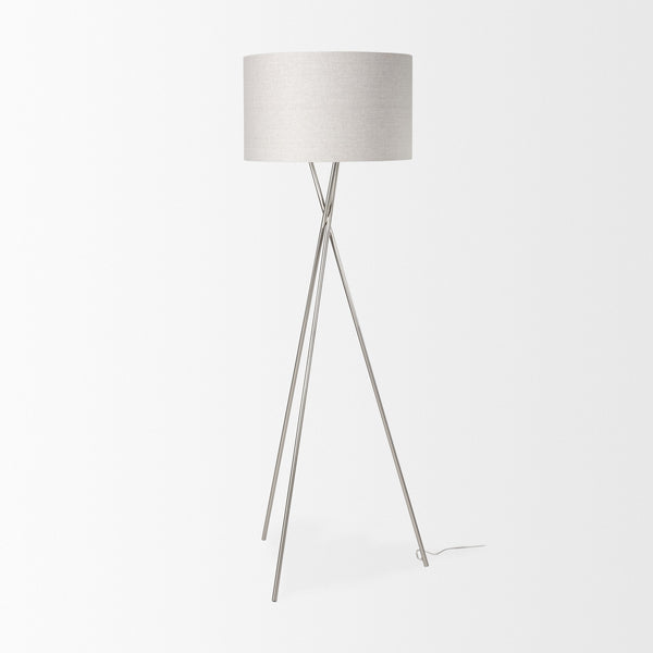 Ambrose 20.0L x 20.0W x 61.8H Silver Metal W/Beige Fabric Shade Floor Lamp