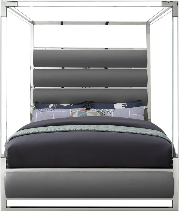 Renee Queen Bed In Grey Faux Leather